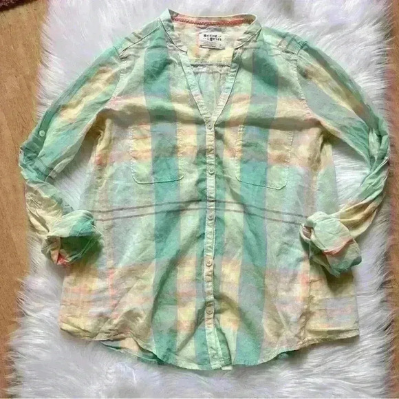 Anthropologie Holding Horses Tiby Pastel Plaid Button Down Popover Shirt - Picture 3 of 9
